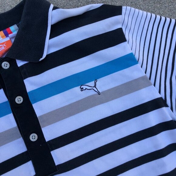 PUMA Striped Polo Shirt MEDIUM Short Sleeve Collar Mens - Picture 3 of 7
